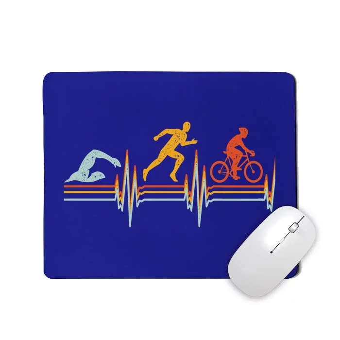 Vintage Triathlon Swim Bike Run Triathlete Heartbeat Cute Gift Mousepad