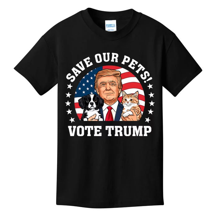 Vote Trump Save Our Pets Cats Dogs 2024 Make Pets Safe Again Kids T-Shirt