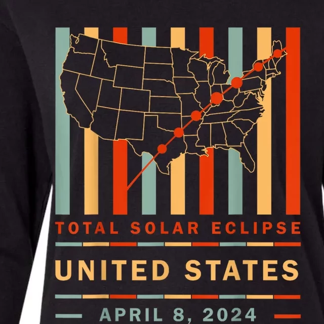 Vintage Total Solar Eclipse 2024 United States Womens Cotton Relaxed Long Sleeve T-Shirt