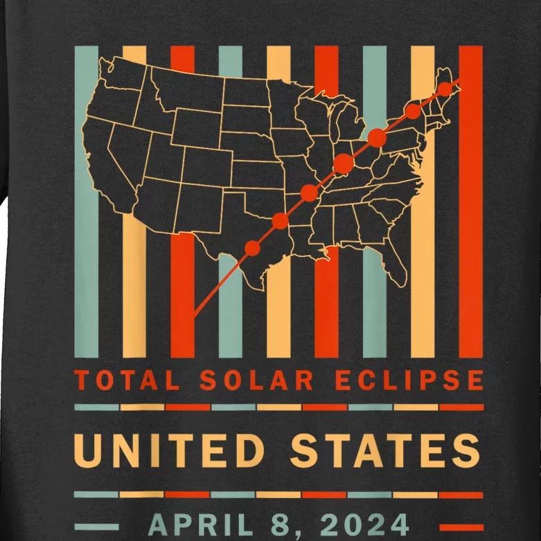 Vintage Total Solar Eclipse 2024 United States Kids Long Sleeve Shirt