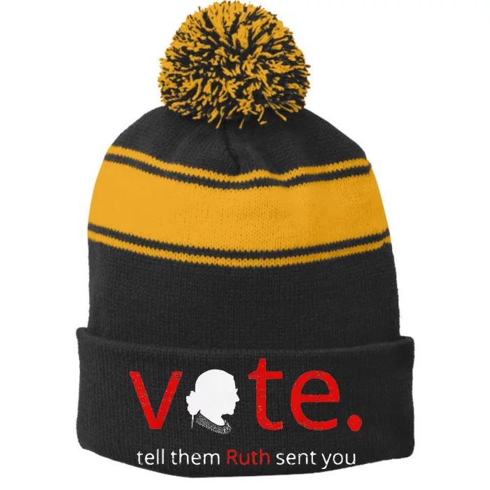 Vote Tell Them Ruth Sent You Feminist Rbg Gift For Women Stripe Pom Pom Beanie