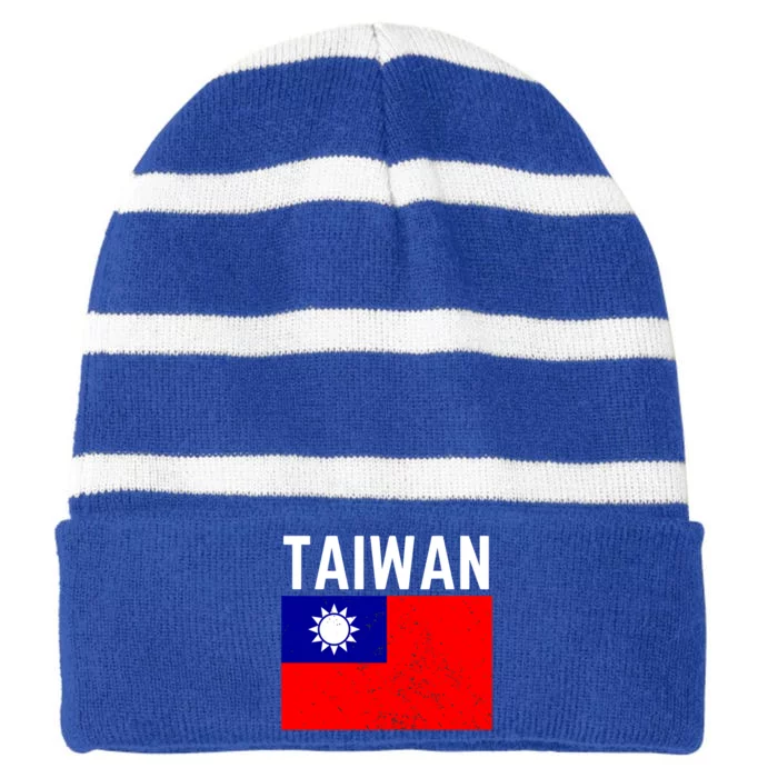 Vintage Taiwan Taiwanese Flag Pride Gift Funny Gift Striped Beanie with Solid Band