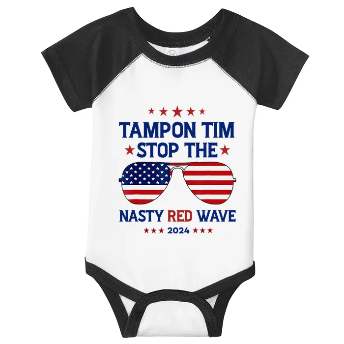 Vote Tampon Tim Will Stop The Red Wave American Flag 2024 Infant Baby Jersey Bodysuit