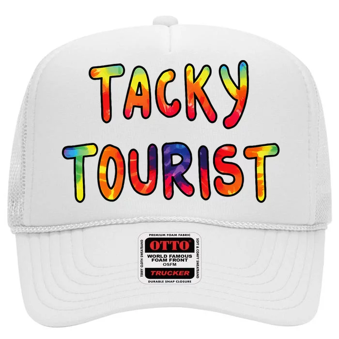 Vacation Tacky Tourist Costume Tie Dye Tacky Traveler Day High Crown Mesh Trucker Hat