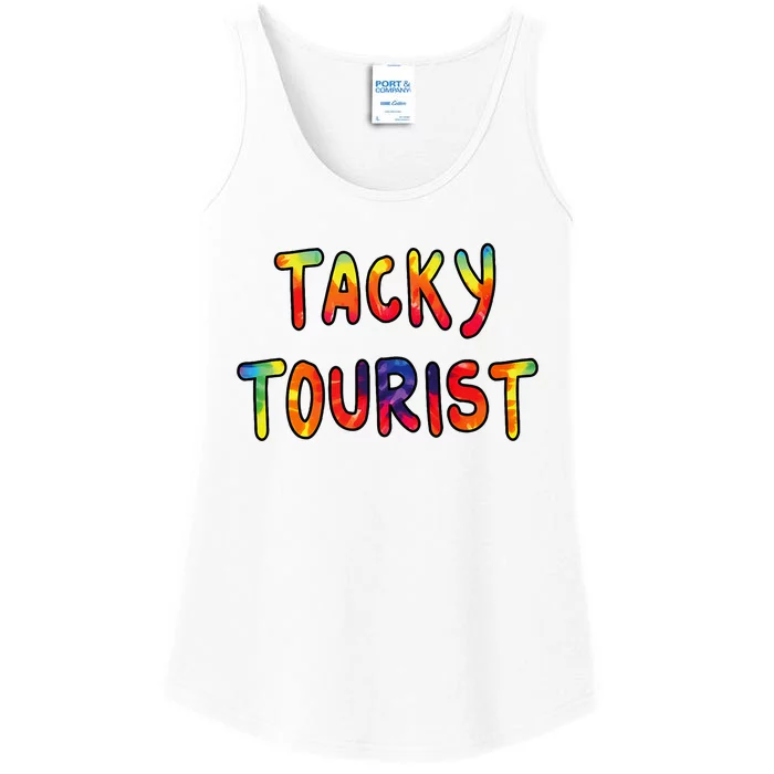 Vacation Tacky Tourist Costume Tie Dye Tacky Traveler Day Ladies Essential Tank