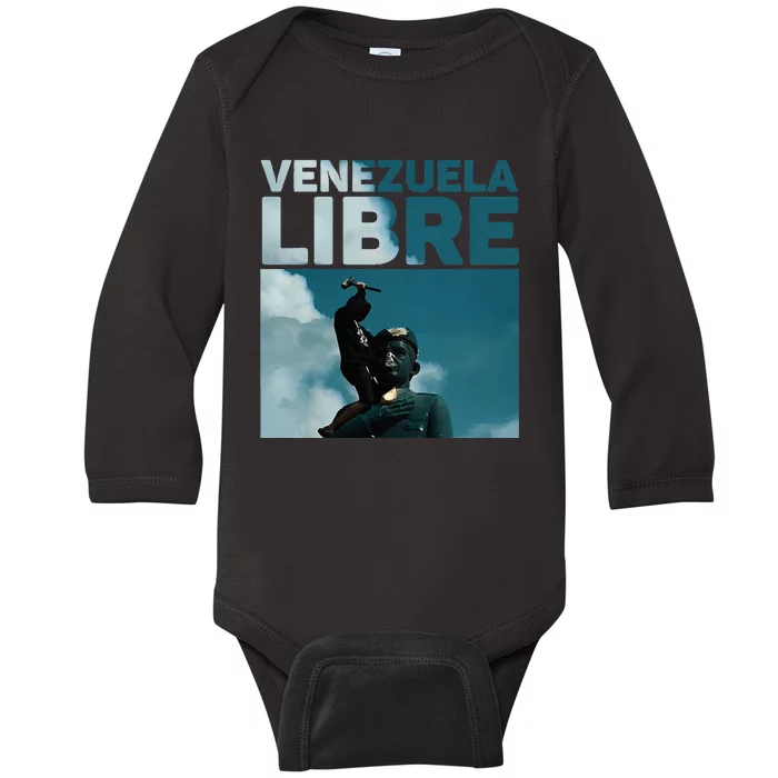 Venezuela To The End Fall Of The Statue Of Chavez Baby Long Sleeve Bodysuit