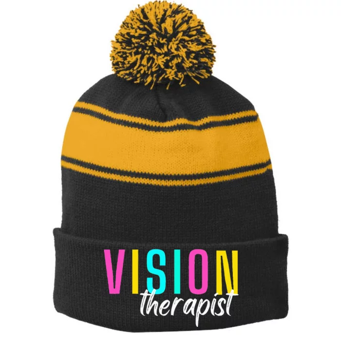 Vision Therapist Therapy Optical Optician Eye Clinic Career Stripe Pom Pom Beanie