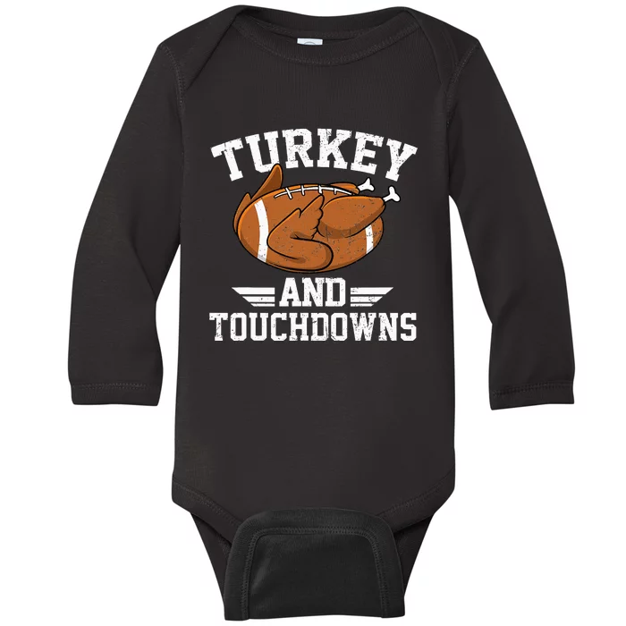 Vintage Thanksgiving Turkey & Touchdowns Football Baby Long Sleeve Bodysuit