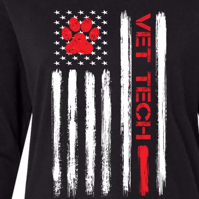 Vet Tech Veterinary Technician American Flag Paw Print Gift Womens Cotton Relaxed Long Sleeve T-Shirt