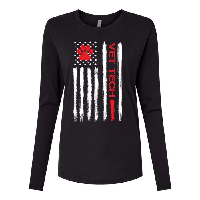 Vet Tech Veterinary Technician American Flag Paw Print Gift Womens Cotton Relaxed Long Sleeve T-Shirt