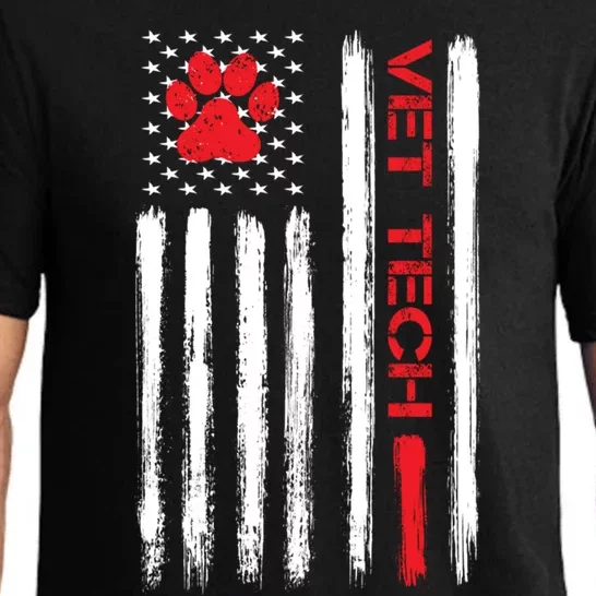 Vet Tech Veterinary Technician American Flag Paw Print Gift Pajama Set