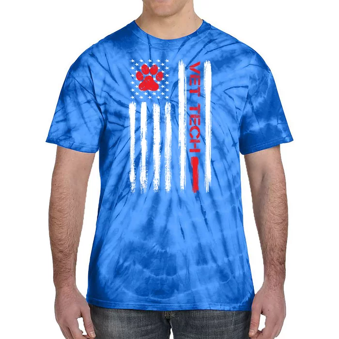 Vet Tech Veterinary Technician American Flag Paw Print Gift Tie-Dye T-Shirt