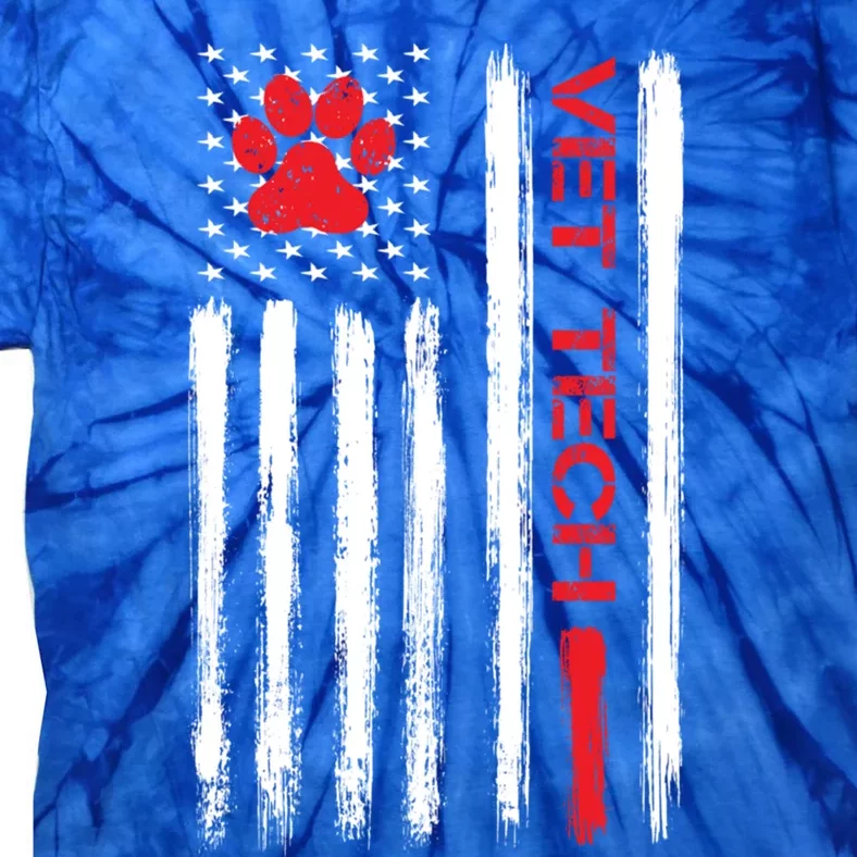 Vet Tech Veterinary Technician American Flag Paw Print Gift Tie-Dye T-Shirt