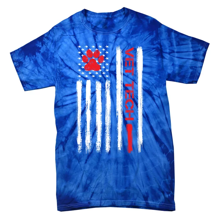 Vet Tech Veterinary Technician American Flag Paw Print Gift Tie-Dye T-Shirt