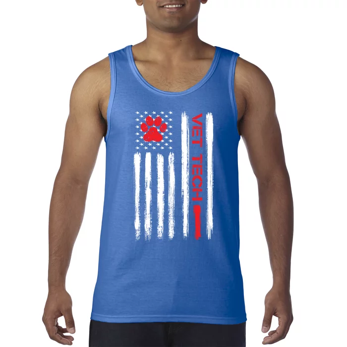 Vet Tech Veterinary Technician American Flag Paw Print Gift Tank Top