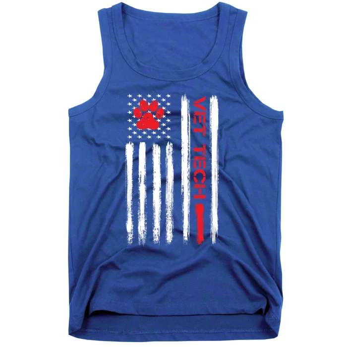 Vet Tech Veterinary Technician American Flag Paw Print Gift Tank Top