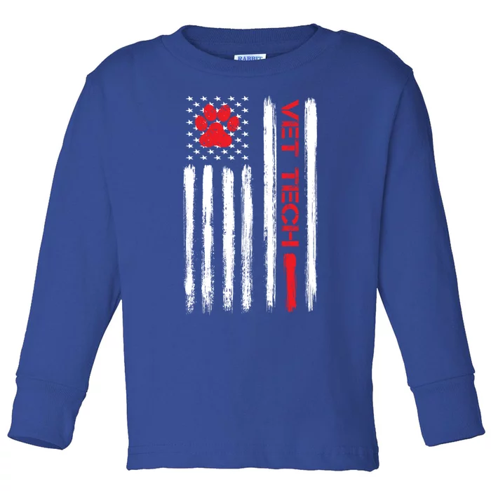 Vet Tech Veterinary Technician American Flag Paw Print Gift Toddler Long Sleeve Shirt