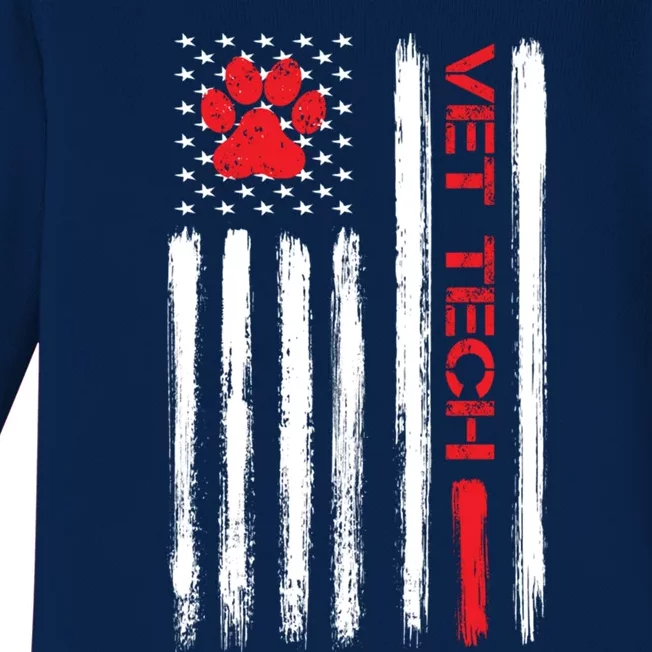 Vet Tech Veterinary Technician American Flag Paw Print Gift Baby Long Sleeve Bodysuit