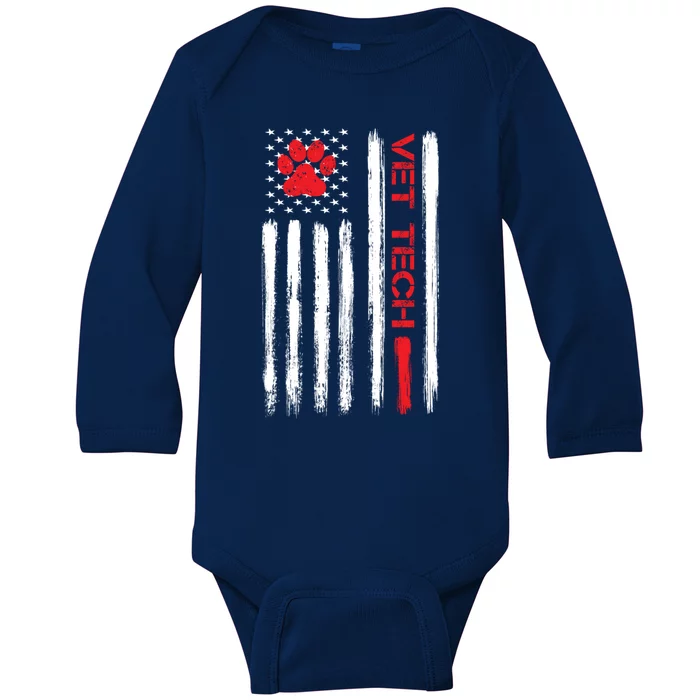 Vet Tech Veterinary Technician American Flag Paw Print Gift Baby Long Sleeve Bodysuit