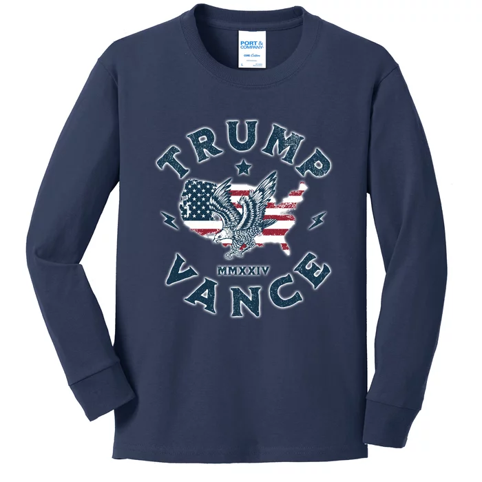 Vintage Trump Vance 2024 Campaign Kids Long Sleeve Shirt