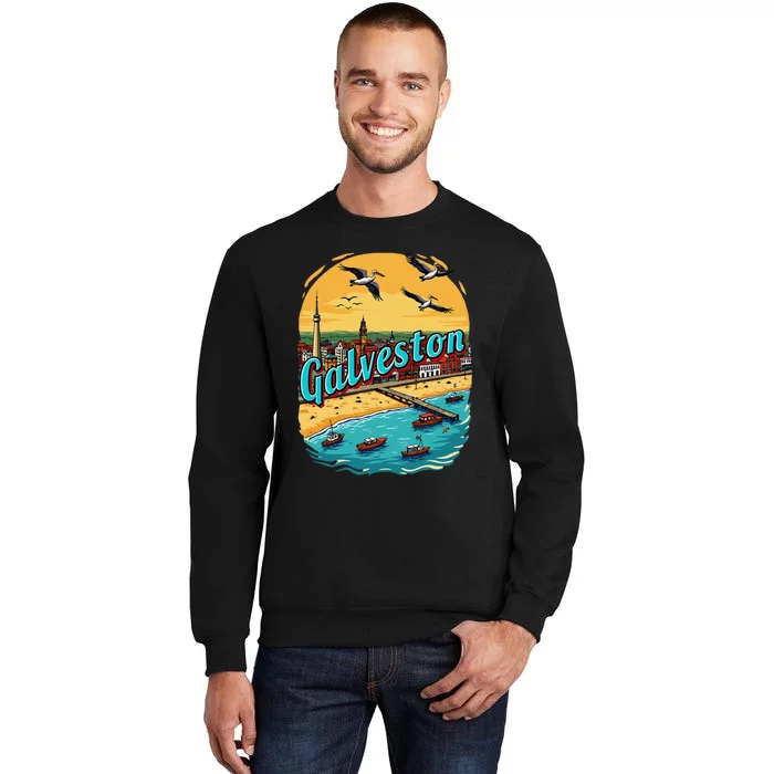 Vacation Tx Vintage Scenic Galveston Beach Texas Sweatshirt