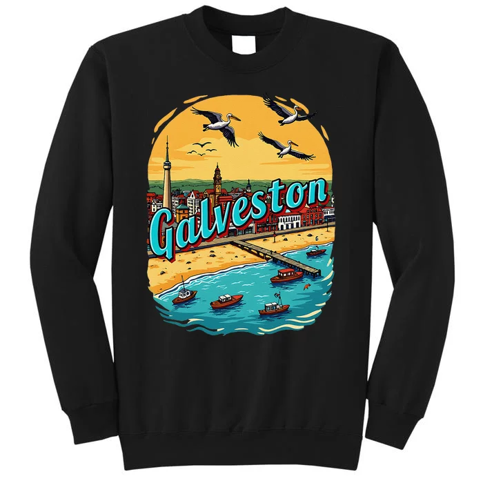 Vacation Tx Vintage Scenic Galveston Beach Texas Sweatshirt