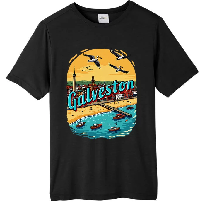 Vacation Tx Vintage Scenic Galveston Beach Texas ChromaSoft Performance T-Shirt