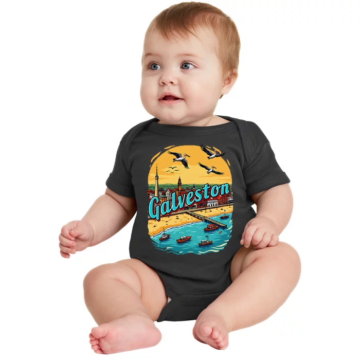 Vacation Tx Vintage Scenic Galveston Beach Texas Baby Bodysuit