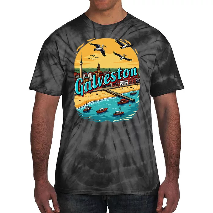 Vacation Tx Vintage Scenic Galveston Beach Texas Tie-Dye T-Shirt