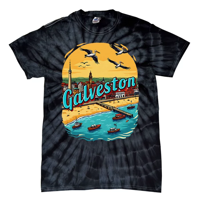 Vacation Tx Vintage Scenic Galveston Beach Texas Tie-Dye T-Shirt