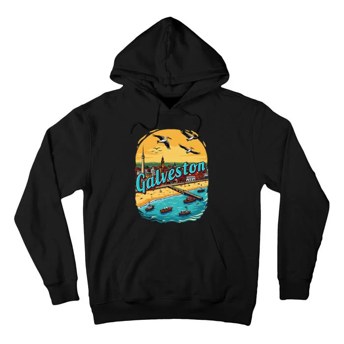 Vacation Tx Vintage Scenic Galveston Beach Texas Tall Hoodie