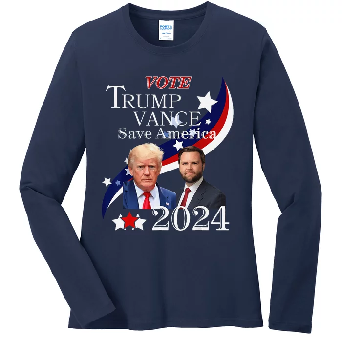 Vote Trump Vance 2024 Save America Republican Candidates Ladies Long Sleeve Shirt