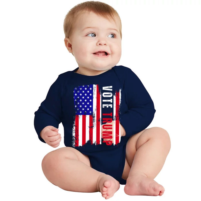 Vote Trump Vote 2024 Republica Usa Flag President Election Gift Baby Long Sleeve Bodysuit