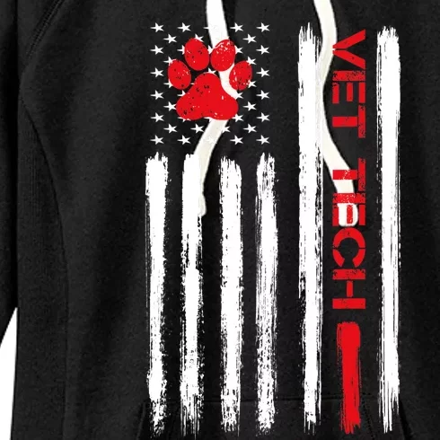 Vet Tech Veterinary Technician American Flag Paw Print Gift Women's Fleece Hoodie