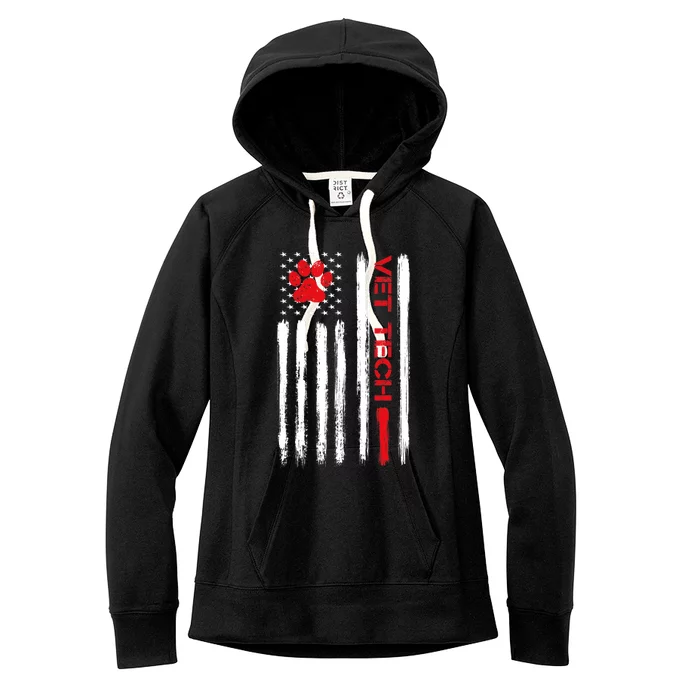 Vet Tech Veterinary Technician American Flag Paw Print Gift Women's Fleece Hoodie