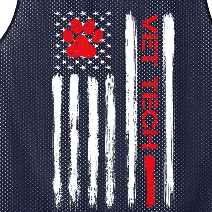 Vet Tech Veterinary Technician American Flag Paw Print Gift Mesh Reversible Basketball Jersey Tank