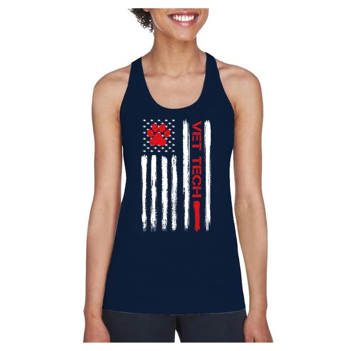 Vet Tech Veterinary Technician American Flag Paw Print Gift Women's Racerback Tank