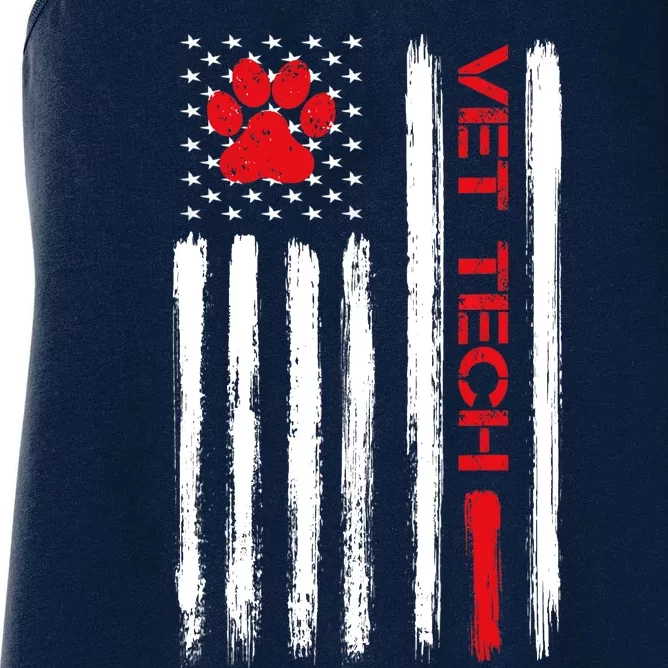 Vet Tech Veterinary Technician American Flag Paw Print Gift Women's Racerback Tank