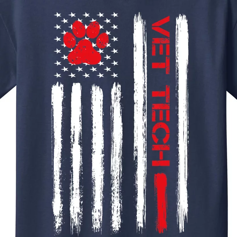 Vet Tech Veterinary Technician American Flag Paw Print Gift Kids T-Shirt