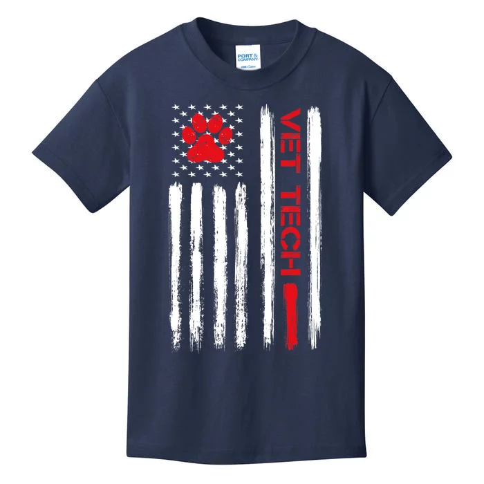 Vet Tech Veterinary Technician American Flag Paw Print Gift Kids T-Shirt