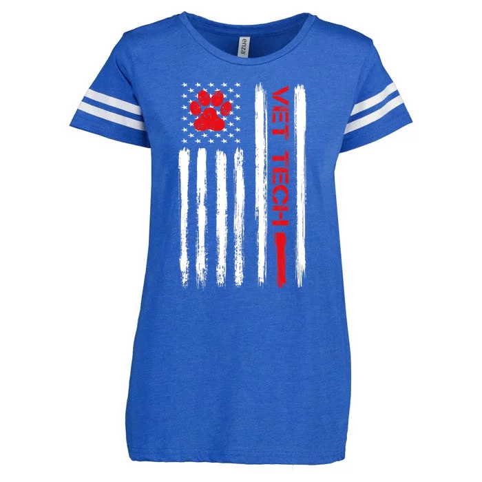 Vet Tech Veterinary Technician American Flag Paw Print Gift Enza Ladies Jersey Football T-Shirt