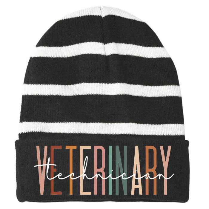 Veterinary Technician Vet Tech Veterinarian Technologist Striped Beanie with Solid Band