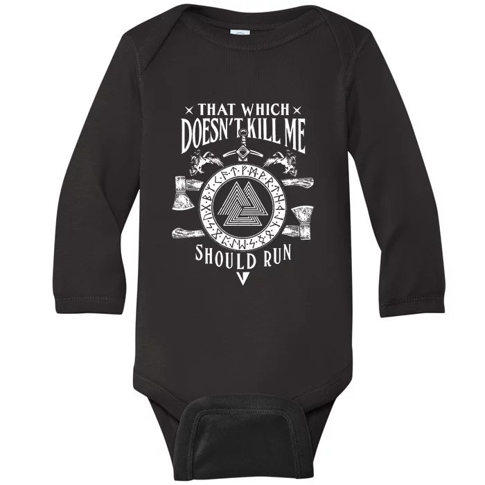 Viking That Which Does Not Kill Me Norse Nordic Baby Long Sleeve Bodysuit