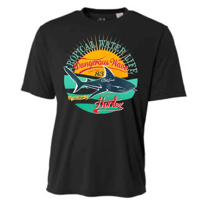 Vintage Tropical Water Life Dangerous Wave Hunter Shark Cooling Performance Crew T-Shirt