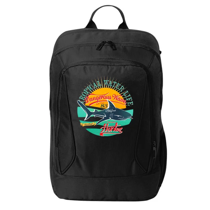 Vintage Tropical Water Life Dangerous Wave Hunter Shark City Backpack