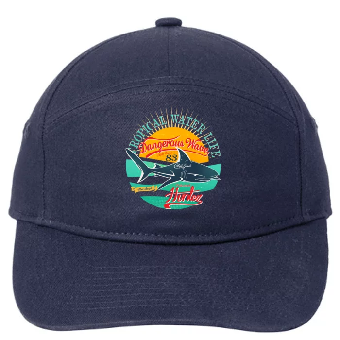 Vintage Tropical Water Life Dangerous Wave Hunter Shark 7-Panel Snapback Hat