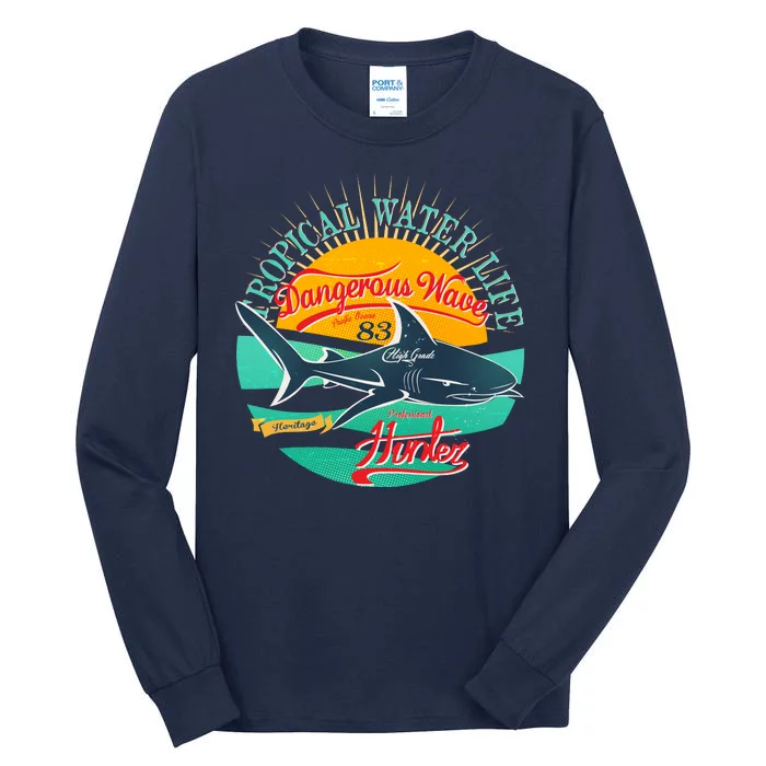 Vintage Tropical Water Life Dangerous Wave Hunter Shark Tall Long Sleeve T-Shirt