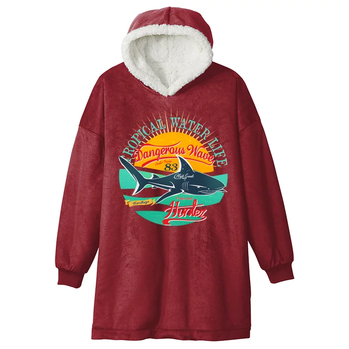 Vintage Tropical Water Life Dangerous Wave Hunter Shark Hooded Wearable Blanket