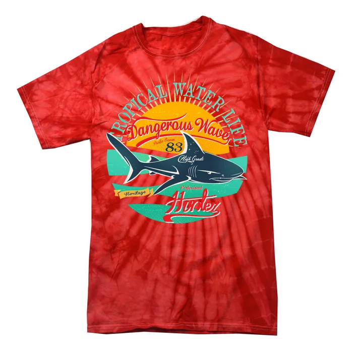 Vintage Tropical Water Life Dangerous Wave Hunter Shark Tie-Dye T-Shirt