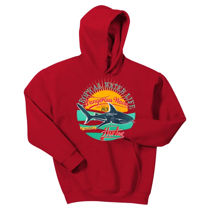 Vintage Tropical Water Life Dangerous Wave Hunter Shark Kids Hoodie